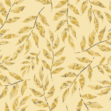 Vintage yapraklı suluboya desenli. Dekoratif tasarım için renkli yaprakları olan güzel bir botanik baskısı. Parlak bahar ya da yaz arkaplanı. Klasik düğün dekoru. Tekstil tasarımı.