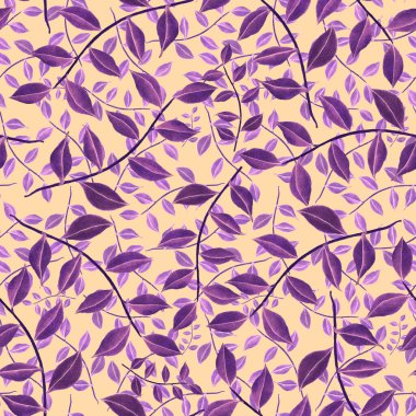 Vintage yapraklı suluboya desenli. Dekoratif tasarım için renkli yaprakları olan güzel bir botanik baskısı. Parlak bahar ya da yaz arkaplanı. Klasik düğün dekoru. Tekstil tasarımı.