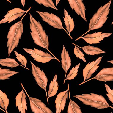 Vintage yapraklı suluboya desenli. Dekoratif tasarım için renkli yaprakları olan güzel bir botanik baskısı. Parlak bahar ya da yaz arkaplanı. Klasik düğün dekoru. Tekstil tasarımı.