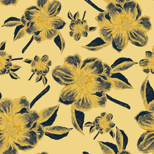 花と水彩シームレスパターン ヴィンテージの花柄 花のシームレスなパターン 植物画 花の植物コレクション 結婚式のフラワーセット 水彩植物デザイン — ストック写真