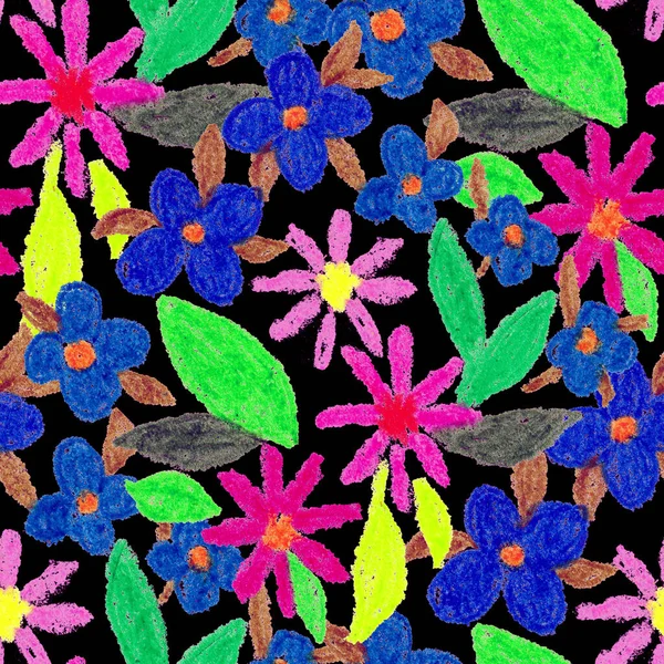 Padrão Sem Costura Criativo Com Flores Abstratas Desenhadas Com Lápis — Fotografia de Stock