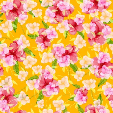 Çiçeklerle suluboya kusursuz desen. Klasik çiçek desenleri. Çiçeksiz desen. Botanik sanatı. Çiçek botanik koleksiyonu. Çiçek seti. Suluboya botanik tasarımı.