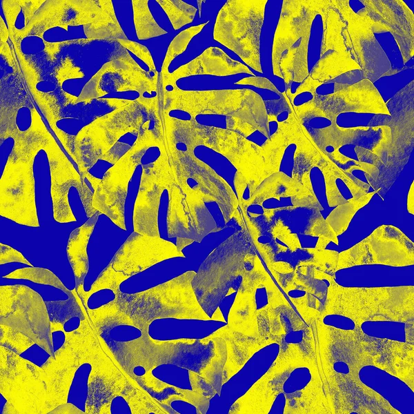 カラフルな抽象的な熱帯の葉と水彩シームレスパターン エキゾチックな植物で明るい夏の印刷 創造的なトレンディーな植物繊維デザイン — ストック写真