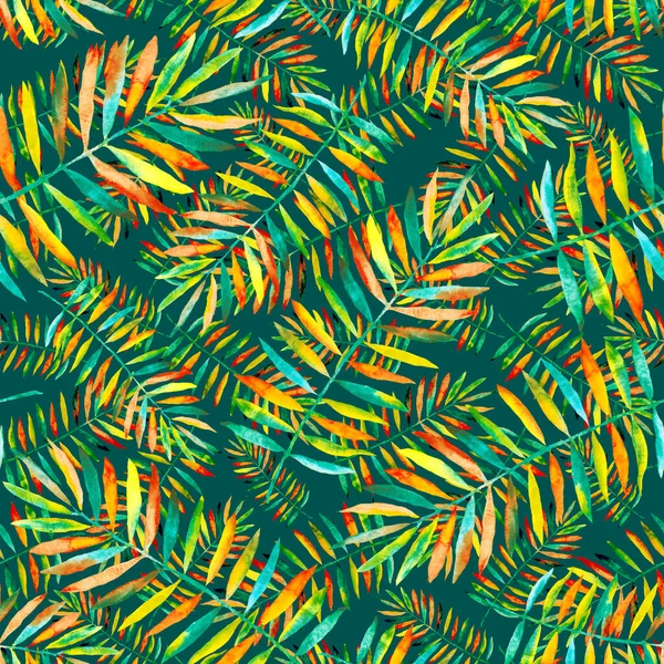 Watercolor Seamless Pattern Colorful Abstract Tropical Leaves Bright Summer Print — Stock Photo, Image