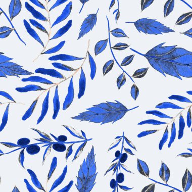 Vintage yapraklı suluboya desenli. Dekoratif tasarım için renkli yaprakları olan güzel bir botanik baskısı. Parlak bahar ya da yaz arkaplanı. Klasik düğün dekoru. Tekstil tasarımı.