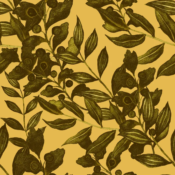 Akvarell Sömlöst Mönster Med Vintage Blad Vackert Botaniskt Tryck Med — Stockfoto