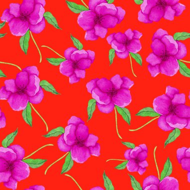 Çiçeklerle suluboya kusursuz desen. Klasik çiçek desenleri. Çiçeksiz desen. Botanik sanatı. Çiçek botanik koleksiyonu. Çiçek seti. Suluboya botanik tasarımı.