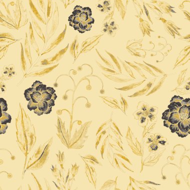 Çiçeklerle suluboya kusursuz desen. Klasik çiçek desenleri. Çiçeksiz desen. Botanik sanatı. Çiçek botanik koleksiyonu. Çiçek seti. Suluboya botanik tasarımı.