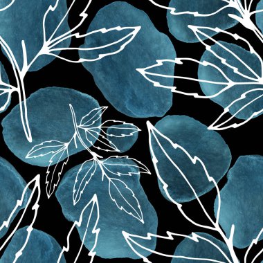 Çizgili sanat çiçekleri ve suluboya lekeleri olan yaratıcı kusursuz desen. Moda soyut modern vintage baskı.