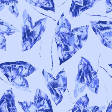 Renkli ve soyut tropikal yapraklı suluboya desenli. Egzotik bitkilerle dolu parlak yaz baskısı. Yaratıcı trend botanik tekstil tasarımı.