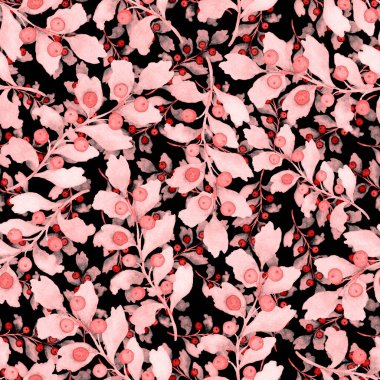 Vintage yapraklı suluboya desenli. Dekoratif tasarım için renkli yaprakları olan güzel bir botanik baskısı. Parlak bahar ya da yaz arkaplanı. Klasik düğün dekoru. Tekstil tasarımı.