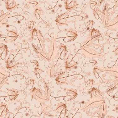 Vintage yapraklı suluboya desenli. Dekoratif tasarım için renkli yaprakları olan güzel bir botanik baskısı. Parlak bahar ya da yaz arkaplanı. Klasik düğün dekoru. Tekstil tasarımı.