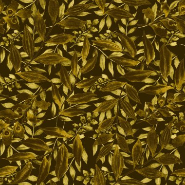 Vintage yapraklı suluboya desenli. Dekoratif tasarım için renkli yaprakları olan güzel bir botanik baskısı. Parlak bahar ya da yaz arkaplanı. Klasik düğün dekoru. Tekstil tasarımı.