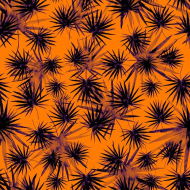 Renkli ve soyut tropikal yapraklı suluboya desenli. Egzotik bitkilerle dolu parlak yaz baskısı. Yaratıcı trend botanik tekstil tasarımı.