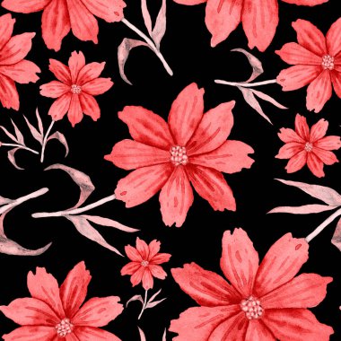 Çiçeklerle suluboya kusursuz desen. Klasik çiçek desenleri. Çiçeksiz desen. Botanik sanatı. Çiçek botanik koleksiyonu. Çiçek seti. Suluboya botanik tasarımı.