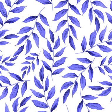 Vintage yapraklı suluboya desenli. Dekoratif tasarım için renkli yaprakları olan güzel bir botanik baskısı. Parlak bahar ya da yaz arkaplanı. Klasik düğün dekoru. Tekstil tasarımı.