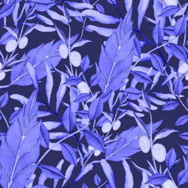 Vintage yapraklı suluboya desenli. Dekoratif tasarım için renkli yaprakları olan güzel bir botanik baskısı. Parlak bahar ya da yaz arkaplanı. Klasik düğün dekoru. Tekstil tasarımı.