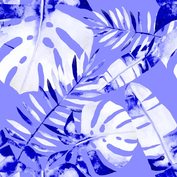 Akwarela Bezszwowy Wzór Kolorowymi Abstrakcyjnymi Liśćmi Tropikalnymi Jasny Letni Druk — Zdjęcie stockowe