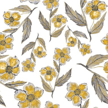 Çiçeklerle suluboya kusursuz desen. Klasik çiçek desenleri. Çiçeksiz desen. Botanik sanatı. Çiçek botanik koleksiyonu. Çiçek seti. Suluboya botanik tasarımı.