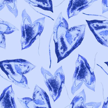 Renkli ve soyut tropikal yapraklı suluboya desenli. Egzotik bitkilerle dolu parlak yaz baskısı. Yaratıcı trend botanik tekstil tasarımı.