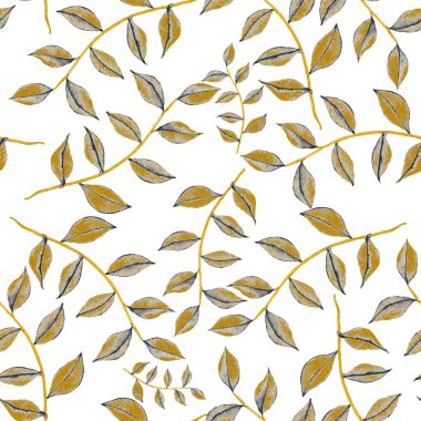 Vintage yapraklı suluboya desenli. Dekoratif tasarım için renkli yaprakları olan güzel bir botanik baskısı. Parlak bahar ya da yaz arkaplanı. Klasik düğün dekoru. Tekstil tasarımı.