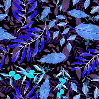 Vintage yapraklı suluboya desenli. Dekoratif tasarım için renkli yaprakları olan güzel bir botanik baskısı. Parlak bahar ya da yaz arkaplanı. Klasik düğün dekoru. Tekstil tasarımı.