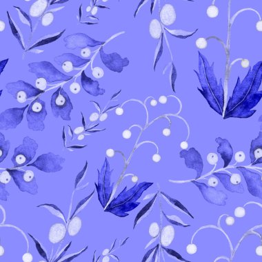 Vintage yapraklı suluboya desenli. Dekoratif tasarım için renkli yaprakları olan güzel bir botanik baskısı. Parlak bahar ya da yaz arkaplanı. Klasik düğün dekoru. Tekstil tasarımı.