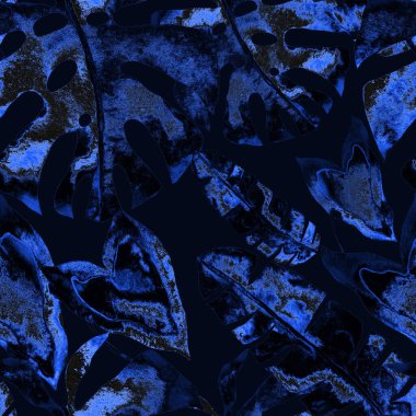 Renkli ve soyut tropikal yapraklı suluboya desenli. Egzotik bitkilerle dolu parlak yaz baskısı. Yaratıcı trend botanik tekstil tasarımı.