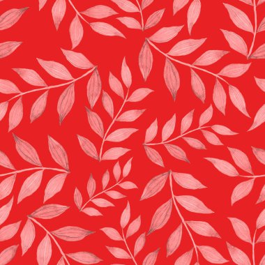 Vintage yapraklı suluboya desenli. Dekoratif tasarım için renkli yaprakları olan güzel bir botanik baskısı. Parlak bahar ya da yaz arkaplanı. Klasik düğün dekoru. Tekstil tasarımı.