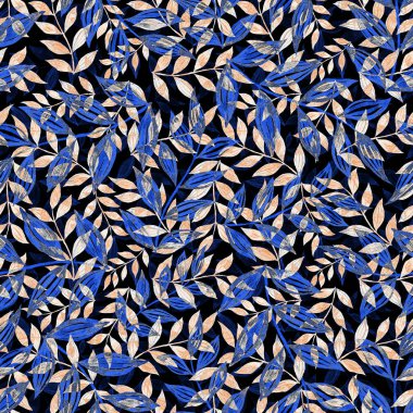 Vintage yapraklı suluboya desenli. Dekoratif tasarım için renkli yaprakları olan güzel bir botanik baskısı. Parlak bahar ya da yaz arkaplanı. Klasik düğün dekoru. Tekstil tasarımı.