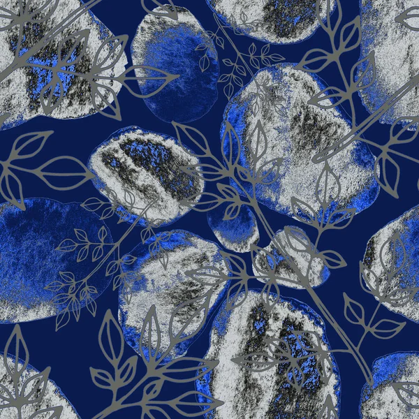 Kreatív Zökkenőmentes Minta Vonal Art Virágok Levelek Akvarell Foltok Trendi — Stock Fotó