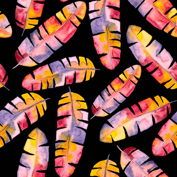 Aquarelle Motif Sans Couture Avec Des Feuilles Tropicales Abstraites Colorées — Photo