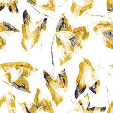 Renkli ve soyut tropikal yapraklı suluboya desenli. Egzotik bitkilerle dolu parlak yaz baskısı. Yaratıcı trend botanik tekstil tasarımı.