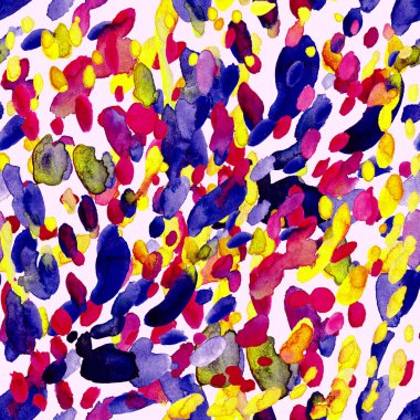 Suluboya, soyut, kusursuz desen. Parlak el yapımı elementlerle yaratıcı doku. Soyut renkli yazdırma.