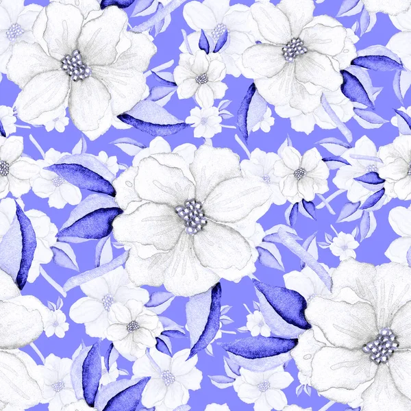 Υδατογραφία Αδιάλειπτη Μοτίβο Λουλούδια Κλασσικό Μοτίβο Λουλουδιών Λουλούδι Χωρίς Ραφή — Φωτογραφία Αρχείου