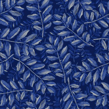 Vintage yapraklı suluboya desenli. Dekoratif tasarım için renkli yaprakları olan güzel bir botanik baskısı. Parlak bahar ya da yaz arkaplanı. Klasik düğün dekoru. Tekstil tasarımı.