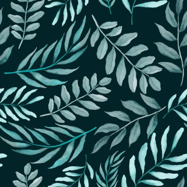 Vintage yapraklı suluboya desenli. Dekoratif tasarım için renkli yaprakları olan güzel bir botanik baskısı. Parlak bahar ya da yaz arkaplanı. Klasik düğün dekoru. Tekstil tasarımı.