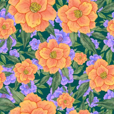 Çiçeklerle suluboya kusursuz desen. Klasik çiçek desenleri. Çiçeksiz desen. Botanik sanatı. Çiçek botanik koleksiyonu. Çiçek seti. Suluboya botanik tasarımı.