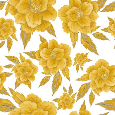 Çiçeklerle suluboya kusursuz desen. Klasik çiçek desenleri. Çiçeksiz desen. Botanik sanatı. Çiçek botanik koleksiyonu. Çiçek seti. Suluboya botanik tasarımı.