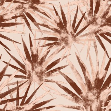 Renkli ve soyut tropikal yapraklı suluboya desenli. Egzotik bitkilerle dolu parlak yaz baskısı. Yaratıcı trend botanik tekstil tasarımı.