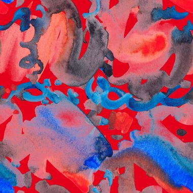 Suluboya, soyut, kusursuz desen. Parlak el yapımı elementlerle yaratıcı doku. Soyut renkli yazdırma.