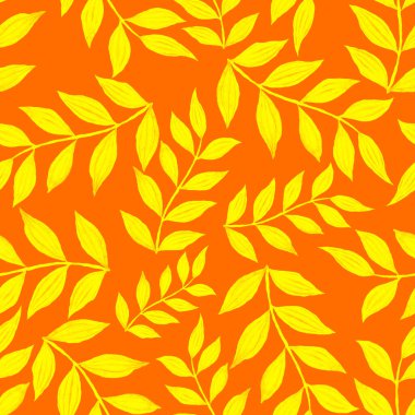 Vintage yapraklı suluboya desenli. Dekoratif tasarım için renkli yaprakları olan güzel bir botanik baskısı. Parlak bahar ya da yaz arkaplanı. Klasik düğün dekoru. Tekstil tasarımı.