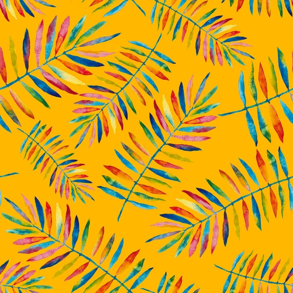 Aquarelle Motif Sans Couture Avec Des Feuilles Tropicales Abstraites Colorées — Photo