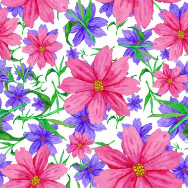 Çiçeklerle suluboya kusursuz desen. Klasik çiçek desenleri. Çiçeksiz desen. Botanik sanatı. Çiçek botanik koleksiyonu. Çiçek seti. Suluboya botanik tasarımı.