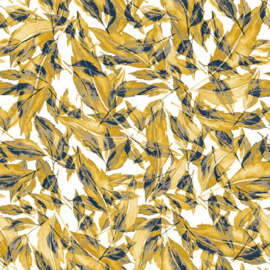 Vintage yapraklı suluboya desenli. Dekoratif tasarım için renkli yaprakları olan güzel bir botanik baskısı. Parlak bahar ya da yaz arkaplanı. Klasik düğün dekoru. Tekstil tasarımı.