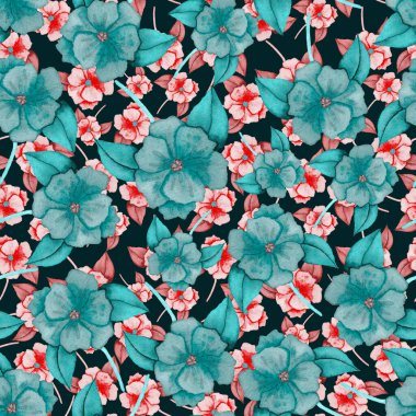 Çiçeklerle suluboya kusursuz desen. Klasik çiçek desenleri. Çiçeksiz desen. Botanik sanatı. Çiçek botanik koleksiyonu. Çiçek seti. Suluboya botanik tasarımı.