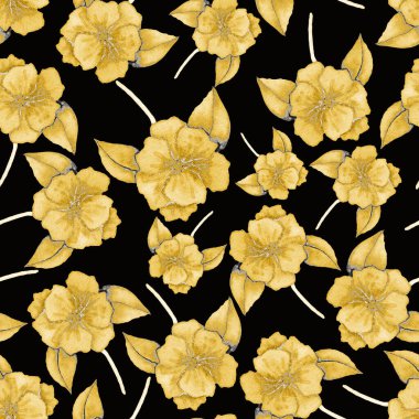 Çiçeklerle suluboya kusursuz desen. Klasik çiçek desenleri. Çiçeksiz desen. Botanik sanatı. Çiçek botanik koleksiyonu. Çiçek seti. Suluboya botanik tasarımı.