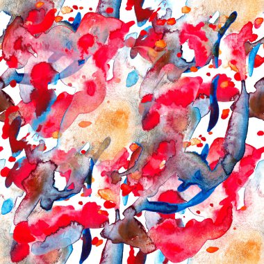 Suluboya, soyut, kusursuz desen. Parlak el yapımı elementlerle yaratıcı doku. Soyut renkli yazdırma.