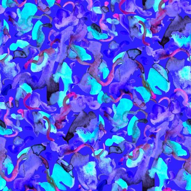 Suluboya, soyut, kusursuz desen. Parlak el yapımı elementlerle yaratıcı doku. Soyut renkli yazdırma.