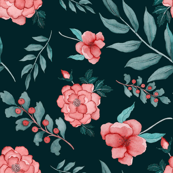 Акварель бесшовный узор с цветами. Винтажный цветочный узор. Цветочный бесшовный рисунок. Ботаническое искусство. Цветочная коллекция ботаники. Свадебный цветочный набор. Ботанический дизайн акварели.
